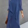Women's Two Piece Dress Set Casual Dress Chiffon Dress Outdoor Daily Fashion Elegant Patchwork Sequin Midi Dress Crew Neck 3/4 Length Sleeve Plain Regular Fit Navy Blue Fall Winter S M L XL XXL