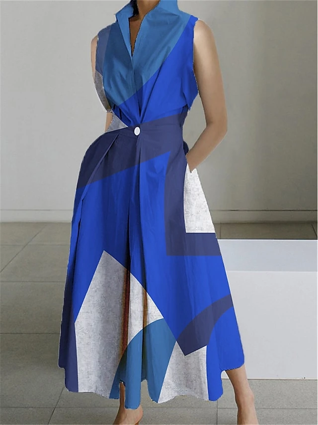 Women's Shirt Dress Casual Dress Swing Dress Maxi Long Dress Outdoor Office Daily Polyester Fashion Modern Shirt Collar Button Pocket Sleeveless Summer Spring 2023 Loose Fit Yellow Dark Pink Blue 3 Women's Shirt Dress Casual Dress Swing Dress Maxi Long Dress Outdoor Office Daily Polyester Fashion Modern Shirt Collar Button Pocket Sleeveless Summer Spring 2023 Loose Fit Yellow Dark Pink Blue - Image 3