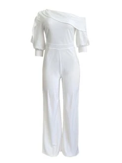 Women's Jumpsuit High Waist Solid Color Cold Shoulder Elegant Party Xmas Christmas Regular Fit 3/4 Length Sleeve White Blue Green S M L Fall 22 Women's Jumpsuit High Waist Solid Color Cold Shoulder Elegant Party Xmas Christmas Regular Fit 3/4 Length Sleeve White Blue Green S M L Fall -Cheap Plus Fit Dress Store abibkt1695347377521