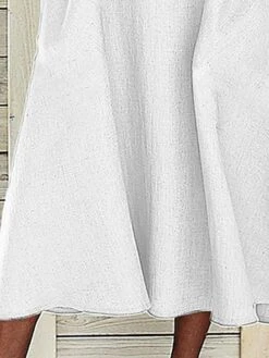 Women's Casual Dress Cotton Linen Dress White Dress Maxi Long Dress Cotton Blend Basic Modern Outdoor Daily Split Neck Patchwork Button Short Sleeve Summer Spring 2023 Regular Fit White Plain S M L -Cheap Plus Fit Dress Store abishy1683193882394