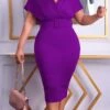 Women‘s Plus Size Curve Easter Dress Work Dress Solid Color V Neck Short Sleeve Spring Dress Fall Work Formal Knee Length Dress Date Vacation Dress