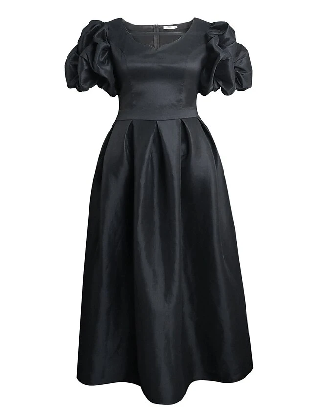 Women's Plus Size Curve Party Dress Swing Dress Black Dress Plain Long Dress Maxi Dress Short Sleeve V Neck Fashion Party Black Fall Winter XL XXL 3XL 4XL 2 Women's Plus Size Curve Party Dress Swing Dress Black Dress Plain Long Dress Maxi Dress Short Sleeve V Neck Fashion Party Black Fall Winter XL XXL 3XL 4XL - Image 2