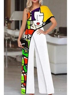 Women's Jumpsuit For Special Occasions Print One Shoulder Elegant Party Prom Regular Fit Half Sleeve S M L SummerFall -Cheap Plus Fit Dress Store abupcm1680253445017