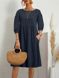 Women's Casual Dress Cotton Dress Midi Dress Cotton Basic Classic Outdoor Daily Vacation Crew Neck Ruched 3/4 Length Sleeve Fall Winter Autumn 2023 Loose Fit ArmyGreen Black White Plain S M L XL 2XL 19 Women's Casual Dress Cotton Dress Midi Dress Cotton Basic Classic Outdoor Daily Vacation Crew Neck Ruched 3/4 Length Sleeve Fall Winter Autumn 2023 Loose Fit ArmyGreen Black White Plain S M L XL 2XL -Cheap Plus Fit Dress Store achoqj1693739259344