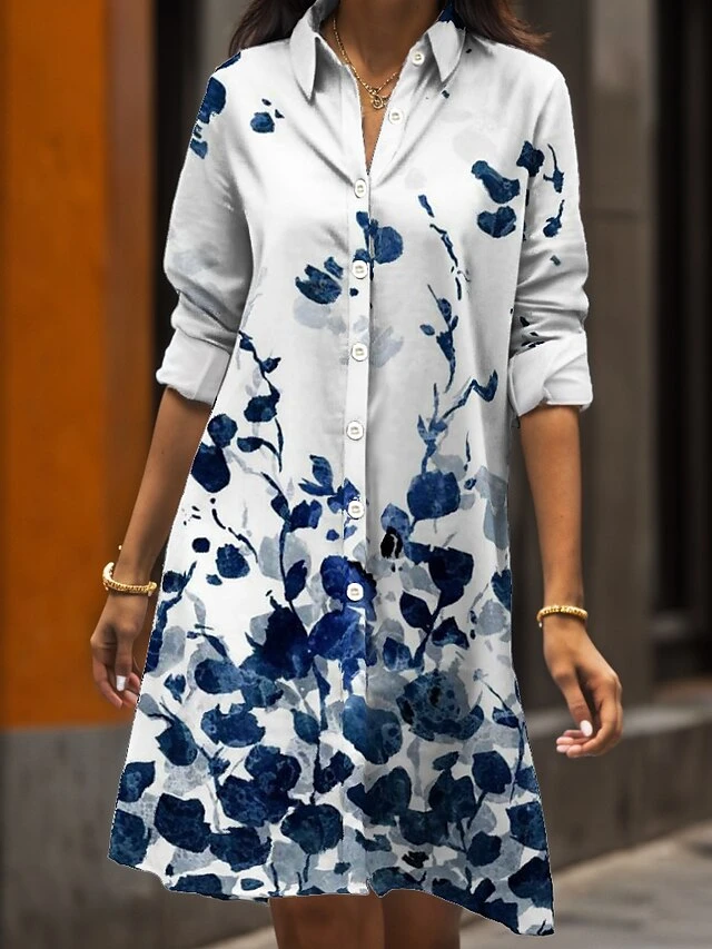 Women's Shirt Dress Casual Dress Midi Dress Outdoor Daily Date Polyester Fashion Modern Shirt Collar Button Pocket Long Sleeve Fall Winter 2023 Loose Fit White Pink Navy Blue Floral S M L XL 2XL 6 Women's Shirt Dress Casual Dress Midi Dress Outdoor Daily Date Polyester Fashion Modern Shirt Collar Button Pocket Long Sleeve Fall Winter 2023 Loose Fit White Pink Navy Blue Floral S M L XL 2XL - Image 6