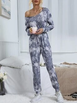 Women's Jumpsuit Pocket Tie Dye Off Shoulder Streetwear Street Daily Regular Fit Long Sleeve Gray S M L Spring -Cheap Plus Fit Dress Store acmikw1691485520216