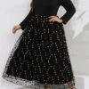 Women‘s Plus Size Curve Party Dress Swing Dress Black Dress Long Dress Maxi Dress Black Long Sleeve Polka Dot Mesh Summer Spring Fall V Neck Fashion Winter Dress Birthday Evening Party 2023