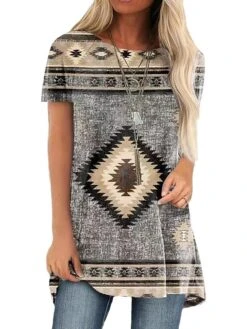 Women's T Shirt Tee Maroon Red Navy Blue Graphic Plaid Tribal Patchwork Print Short Sleeve Home Casual Daily Vintage Ethnic Round Neck Regular Fit Geometric -Cheap Plus Fit Dress Store acufmc1678880677255