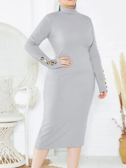 Women's Plus Size Curve Casual Dress Sweater Dress Bodycon Plain Midi Dress Long Sleeve Button Turtleneck Fashion Outdoor Wine Dark Blue Fall Winter XL XXL 3XL 4XL 5XL 24 Women's Plus Size Curve Casual Dress Sweater Dress Bodycon Plain Midi Dress Long Sleeve Button Turtleneck Fashion Outdoor Wine Dark Blue Fall Winter XL XXL 3XL 4XL 5XL -Cheap Plus Fit Dress Store acufuk1694489892187