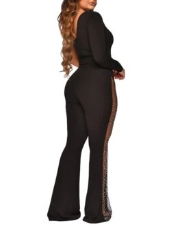 Women's Jumpsuit Mesh Sequin Color Block V Neck Casual Party Work See Through Regular Fit Long Sleeve White Black S M L Fall -Cheap Plus Fit Dress Store adclpv1647593962209