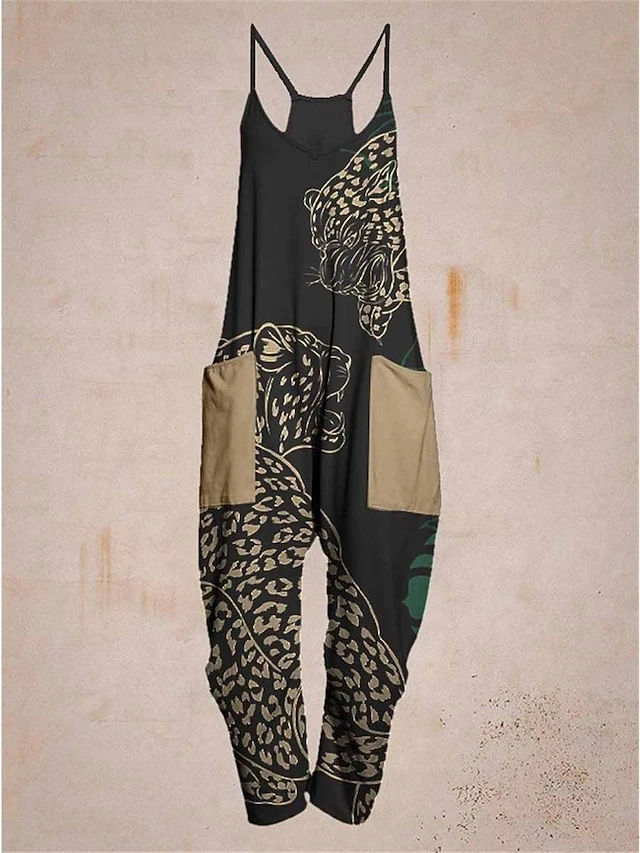 Women's Overall Pocket Trug Life Print Animal V Neck Streetwear Daily Vacation Regular Fit Sleeveless Black Pink Navy Blue S M L Summer Fall 1 Women's Overall Pocket Trug Life Print Animal V Neck Streetwear Daily Vacation Regular Fit Sleeveless Black Pink Navy Blue S M L Summer Fall