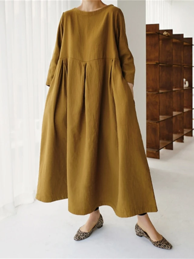 Women's Casual Dress Cotton Linen Dress Swing Dress Maxi Long Dress Linen / Cotton Blend Casual Daily Casual Outdoor Daily Vacation Crew Neck Pocket Long Sleeve Summer Spring Fall 2023 Loose Fit 9 Women's Casual Dress Cotton Linen Dress Swing Dress Maxi Long Dress Linen / Cotton Blend Casual Daily Casual Outdoor Daily Vacation Crew Neck Pocket Long Sleeve Summer Spring Fall 2023 Loose Fit - Image 9