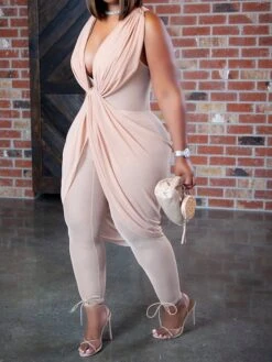 Women's Jumpsuit High Waist Solid Color V Neck Streetwear Street Holiday Regular Fit Sleeveless Black White Pink L XL XXL Summer 8 Women's Jumpsuit High Waist Solid Color V Neck Streetwear Street Holiday Regular Fit Sleeveless Black White Pink L XL XXL Summer -Cheap Plus Fit Dress Store affdjc1692609914781