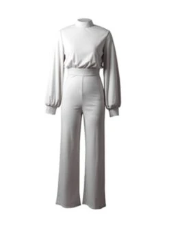 Women's Jumpsuit High Waist Solid Color Stand Collar Streetwear Xmas Office Christmas Regular Fit Long Sleeve Lantern Sleeve Black White Yellow S M L Fall -Cheap Plus Fit Dress Store afwiet1695347355170