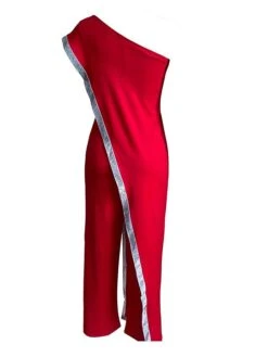 Women's Jumpsuit Patchwork High Waist Solid Color One Shoulder Streetwear Xmas Wedding Party Christmas Regular Fit Sleeveless White Red Blue S M L Fall -Cheap Plus Fit Dress Store agiqop1692616024992