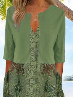 Women's Two Piece Dress Set Casual Dress Dress Set Outdoor Daily Fashion Streetwear Pocket Print Midi Dress V Neck Half Sleeve Floral Regular Fit Green Summer Spring S M L XL XXL 5 Women's Two Piece Dress Set Casual Dress Dress Set Outdoor Daily Fashion Streetwear Pocket Print Midi Dress V Neck Half Sleeve Floral Regular Fit Green Summer Spring S M L XL XXL -Cheap Plus Fit Dress Store aglakd1681990099408