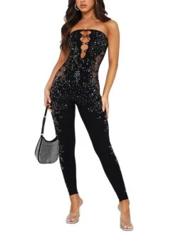 Women's Jumpsuit Mesh Backless Solid Color V Neck Streetwear Street Daily Regular Fit Sleeveless Black S M L Fall -Cheap Plus Fit Dress Store agmwfi1694510059058