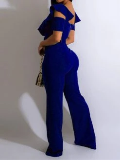 Women's Jumpsuit Ruffle High Waist Solid Color Off Shoulder Elegant Wedding Party Regular Fit Short Sleeve Black Red Blue S M L Fall 22 Women's Jumpsuit Ruffle High Waist Solid Color Off Shoulder Elegant Wedding Party Regular Fit Short Sleeve Black Red Blue S M L Fall -Cheap Plus Fit Dress Store agvghn1697522068604