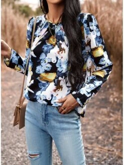 Women's Shirt Blouse Black Red Blue Graphic Floral Print Long Sleeve Casual Holiday Fashion Round Neck Regular Fit Floral Spring &Fall -Cheap Plus Fit Dress Store aipywf1694084760270