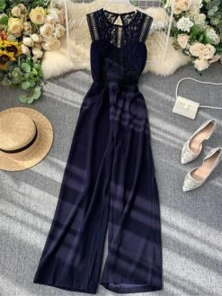 Women's Jumpsuit Lace Backless Solid Color Crew Neck Streetwear Street Going Out Regular Fit Sleeveless Black Yellow Wine One-Size Summer 22 Women's Jumpsuit Lace Backless Solid Color Crew Neck Streetwear Street Going Out Regular Fit Sleeveless Black Yellow Wine One-Size Summer -Cheap Plus Fit Dress Store ajuusv1689325594831