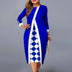 Women‘s Plus Size Curve Party Dress Plaid Crew Neck Print Long Sleeve Winter Fall Elegant Prom Dress Midi Dress Formal Party Dress
