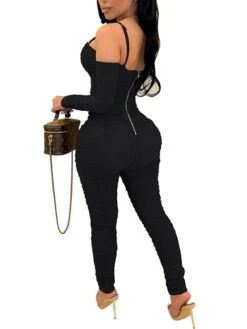 Women's Jumpsuit Backless Solid Color Square Neck Active Home Street Regular Fit Long Sleeve Green Blue Red S M L Spring -Cheap Plus Fit Dress Store akaekh1640338357923