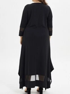 Women‘s Plus Size Curve Casual Dress Pure Color Crew Neck 3/4 Length Sleeve Spring Fall Casual Maxi Long Dress Daily Vacation Dress Black Dress -Cheap Plus Fit Dress Store akcrkp1666950759171