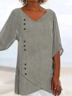 Women's Shirt Blouse Black Pink Blue Plain Asymmetric Half Sleeve Casual Basic V Neck Regular Fit -Cheap Plus Fit Dress Store akewbg1683697354920