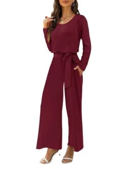 Women's Jumpsuit Pocket Solid Color Round Neck Active Daily Going Out Regular Fit Long Sleeve Black Wine Navy Blue S M L Fall -Cheap Plus Fit Dress Store aktqhe1694149796575