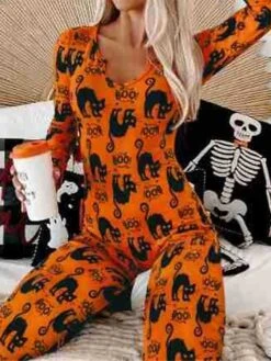 Women's Jumpsuit Halloween Pumpkin High Waist Print Animal V Neck Active Sport Daily Regular Fit Long Sleeve Black White Yellow S M L Summer 23 Women's Jumpsuit Halloween Pumpkin High Waist Print Animal V Neck Active Sport Daily Regular Fit Long Sleeve Black White Yellow S M L Summer -Cheap Plus Fit Dress Store akvsfg1690352963183