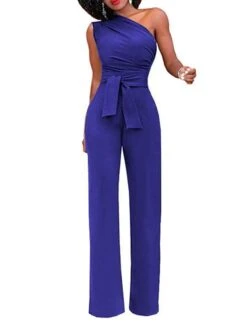 Women Party Jumpsuit Backless Lace Up Solid Color One Shoulder Elegant Party Street Regular Fit Sleeveless Green Blue White S M L Spring -Cheap Plus Fit Dress Store akwana1650427003065