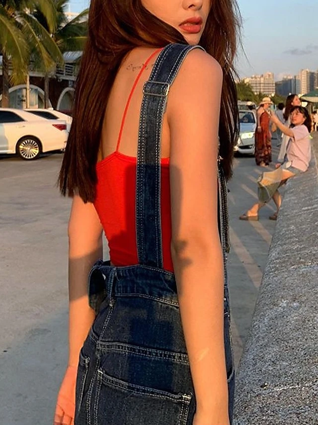 Women‘s Jumpsuit Pocket Solid Color Denim Square Neck Active Street Daily Loose Fit Sleeveless Blue S M L Fall 7 Women‘s Jumpsuit Pocket Solid Color Denim Square Neck Active Street Daily Loose Fit Sleeveless Blue S M L Fall - Image 7