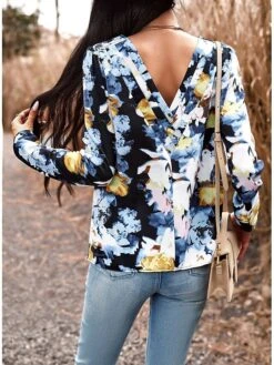 Women's Shirt Blouse Black Red Blue Graphic Floral Print Long Sleeve Casual Holiday Fashion Round Neck Regular Fit Floral Spring &Fall -Cheap Plus Fit Dress Store aliinp1694084757231
