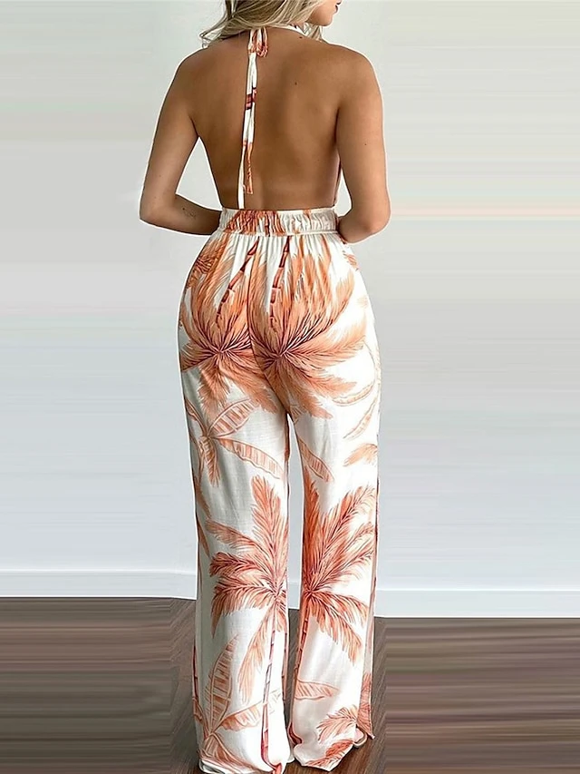 Women's Jumpsuit Backless High Waist Floral Halter Streetwear Street Cocktail Party Regular Fit Sleeveless Black Yellow Blue S M L Summer 5 Women's Jumpsuit Backless High Waist Floral Halter Streetwear Street Cocktail Party Regular Fit Sleeveless Black Yellow Blue S M L Summer - Image 5