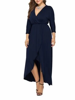 Women's Plus Size Work Dress Black Dress A Line Dress Fashion Long Dress Maxi Dress Ruched V Neck Long Sleeve Plain Loose Fit Black Wine Dark Green Fall XL XXL 3XL 4XL -Cheap Plus Fit Dress Store alzkff1693203510603