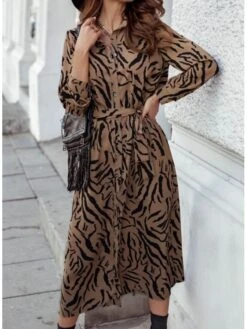 Women's Sheath Dress Midi Dress Black Yellow Light Brown Long Sleeve Polka Dot Split Winter Fall Autumn Shirt Collar Winter Dress Fall Dress Loose Fit S M L XL XXL -Cheap Plus Fit Dress Store amafsa1616744410965