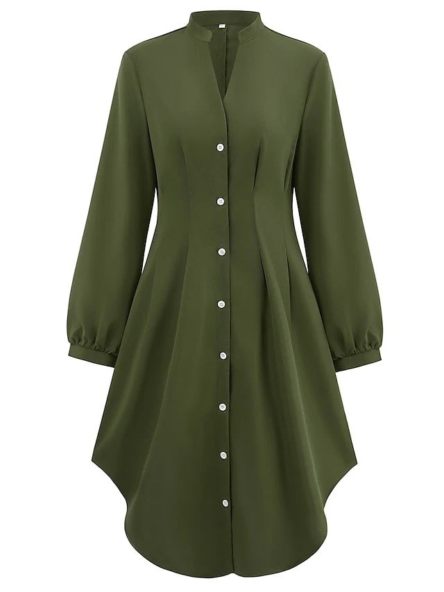 Women's Shirt Dress Casual Dress Mini Dress Outdoor Daily Date Polyester Fashion Modern V Neck Ruched Button Long Sleeve Fall Winter 2023 Loose Fit ArmyGreen Orange Apricot Pure Color S M L XL 14 Women's Shirt Dress Casual Dress Mini Dress Outdoor Daily Date Polyester Fashion Modern V Neck Ruched Button Long Sleeve Fall Winter 2023 Loose Fit ArmyGreen Orange Apricot Pure Color S M L XL - Image 14