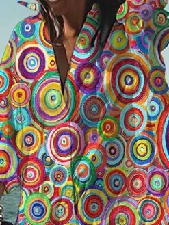 Women's Shirt Dress Casual Dress Swing Dress Mini Dress Outdoor Daily Vacation Polyester Fashion Casual Shirt Collar Button Print Long Sleeve Summer Spring Fall 2023 Loose Fit Red Geometric S M L XL -Cheap Plus Fit Dress Store amnqco1680164329254