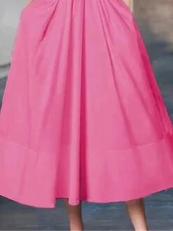 Women's Casual Dress Cotton Linen Dress Swing Dress Midi Dress Cotton Blend Fashion Modern Outdoor Daily Shirt Collar Button Pocket Half Sleeve Summer Spring Fall 2023 Regular Fit Rose Red Plain S M -Cheap Plus Fit Dress Store amtvok1684118323801