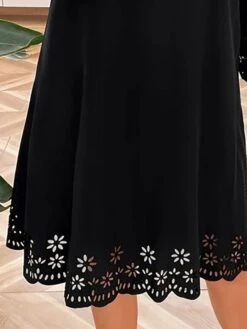Women's Plus Size Curve Casual Dress Black Dress A Line Dress Solid Color Midi Dress 3/4 Length Sleeve Lace Up Cut Out Crew Neck Fashion Outdoor Black Summer Spring L XL XXL 3XL 4XL -Cheap Plus Fit Dress Store anshsu1677726584746