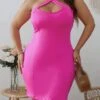 Women's Plus Size Curve Party Dress Cut Out Dress Cocktail Dress Mini Dress Rose Sleeveless Pure Color Backless Summer Spring Fall Halter Neck Fashion Vacation XL XXL 3XL