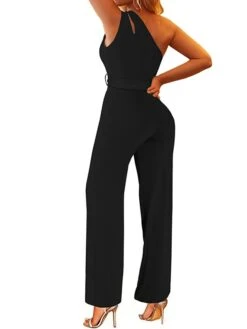 Women's Jumpsuit Lace Up Backless Solid Color One Shoulder Streetwear Street Vacation Regular Fit Sleeveless Black Wine Red S M L Spring -Cheap Plus Fit Dress Store aosmoh1674008891318