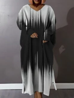 Women's Plus Size Curve Casual Dress Sweatshirt Dress Winter Dress Floral Gradient Long Dress Maxi Dress Long Sleeve Split Print V Neck Fashion Outdoor Black Pink Fall Winter L XL XXL 3XL 4XL -Cheap Plus Fit Dress Store apiapi1693387420889