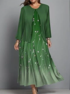 Women's Plus Size Two Piece Dress Set Casual Dress Swing Dress Outdoor Office Fashion Streetwear Print Midi Dress Crew Neck Long Sleeve Floral Ombre Regular Fit Wine Blue Green Fall Winter L XL XXL 16 Women's Plus Size Two Piece Dress Set Casual Dress Swing Dress Outdoor Office Fashion Streetwear Print Midi Dress Crew Neck Long Sleeve Floral Ombre Regular Fit Wine Blue Green Fall Winter L XL XXL -Cheap Plus Fit Dress Store aqryjw1697444373444