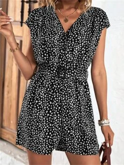 Women's Romper Print Polka Dot V Neck Casual Daily Vacation Regular Fit Short Sleeve Black S M L Summer -Cheap Plus Fit Dress Store ashlqs1677496071308
