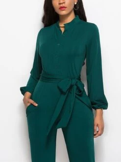 Women's Jumpsuit Lace Up Pocket Solid Color Stand Collar Streetwear Xmas Street Christmas Daily Regular Fit Long Sleeve Black Wine Red S M L Fall 32 Women's Jumpsuit Lace Up Pocket Solid Color Stand Collar Streetwear Xmas Street Christmas Daily Regular Fit Long Sleeve Black Wine Red S M L Fall -Cheap Plus Fit Dress Store asicsy1692616047908