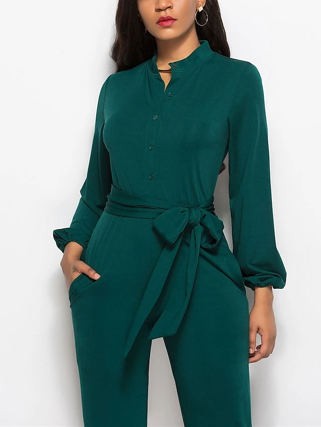 Women's Jumpsuit Lace Up Pocket Solid Color Stand Collar Streetwear Xmas Street Christmas Daily Regular Fit Long Sleeve Black Wine Red S M L Fall 13 Women's Jumpsuit Lace Up Pocket Solid Color Stand Collar Streetwear Xmas Street Christmas Daily Regular Fit Long Sleeve Black Wine Red S M L Fall - Image 13