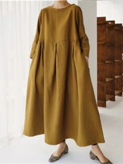 Women's Cotton Linen Dress Casual Dress Swing Dress Maxi Long Dress Cotton Blend Basic Classic Outdoor Daily Crew Neck Pocket Smocked Long Sleeve Summer Spring Fall 2023 Loose Fit Black Yellow Green 33 Women's Cotton Linen Dress Casual Dress Swing Dress Maxi Long Dress Cotton Blend Basic Classic Outdoor Daily Crew Neck Pocket Smocked Long Sleeve Summer Spring Fall 2023 Loose Fit Black Yellow Green -Cheap Plus Fit Dress Store atqqwa1673850086461