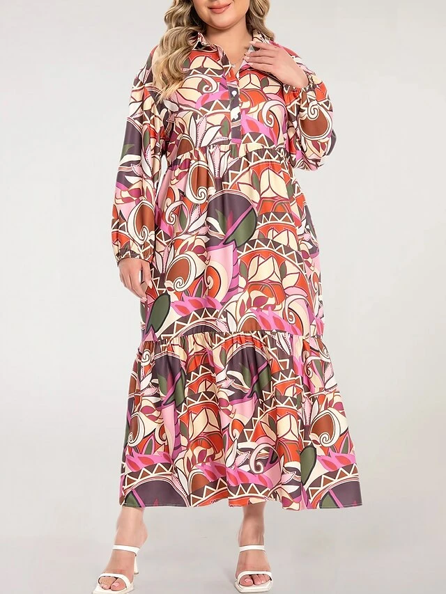 Women's Plus Size Curve Shirt Dress Work Dress Satin Dress Floral Long Dress Maxi Dress Long Sleeve Split Shirt Collar Fashion Office Red Fall Winter L XL XXL 3XL 4XL 1 Women's Plus Size Curve Shirt Dress Work Dress Satin Dress Floral Long Dress Maxi Dress Long Sleeve Split Shirt Collar Fashion Office Red Fall Winter L XL XXL 3XL 4XL