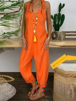 Jumpsuits For Women Overall Pocket Solid Color V Neck Streetwear Street Daily Regular Fit Sleeveless Black Yellow Blue S M L Fall Back To School -Cheap Plus Fit Dress Store aturxc1684752216057